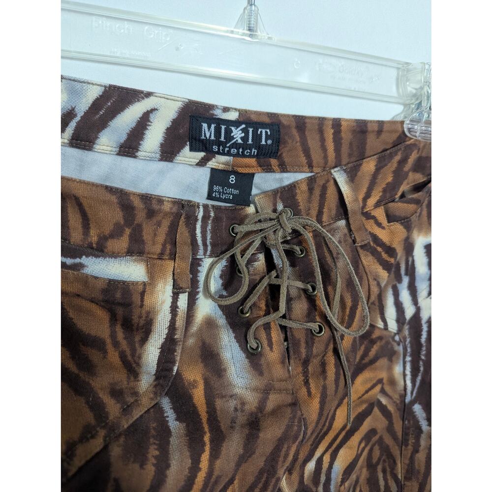 Y2K Mixit Brown Zebra Print Lace Up Low Rise Flare Pants Size 8 grunge indie - Picture 8 of 8